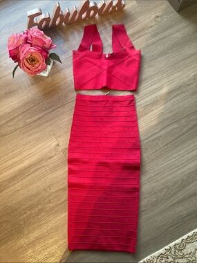 Marciano Hot Pink Bandage Pencil Skirt XS and Top S